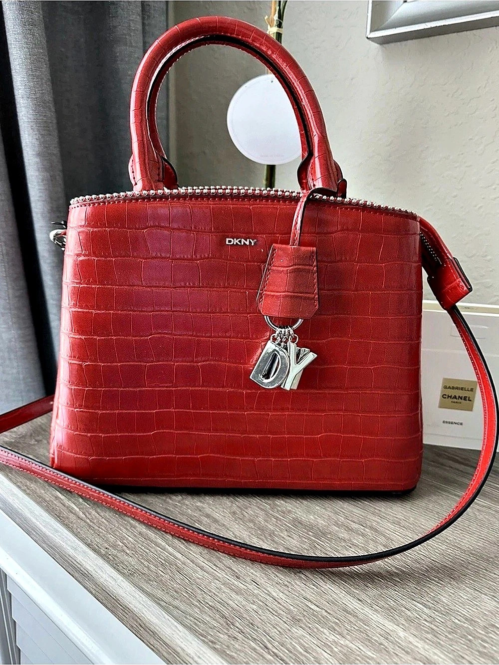 DKNY Red Crocodile-Embossed Satchel. Holiday Christmas. NEW